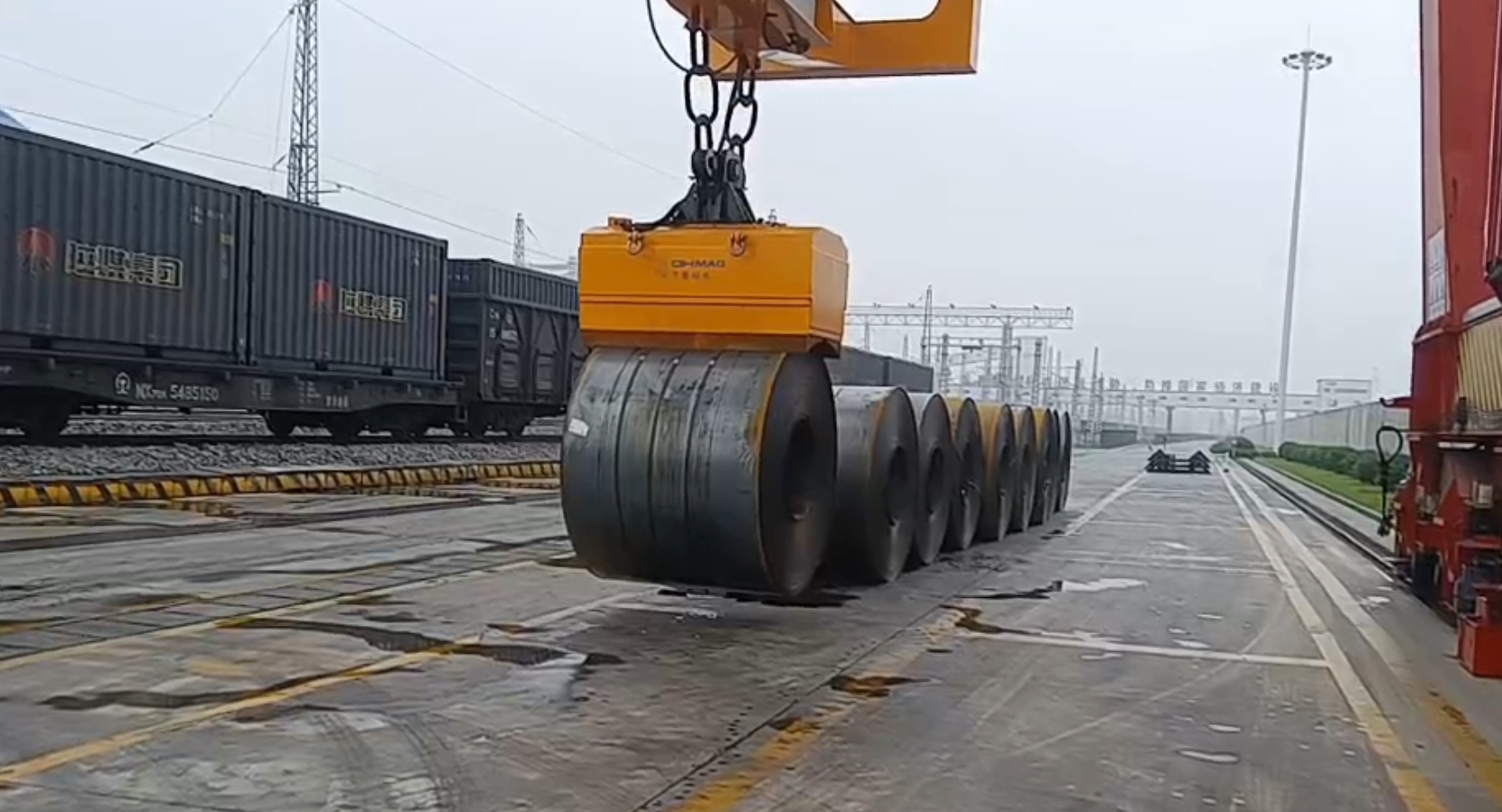 千豪電永磁吊具港口裝卸鋼卷，鋼帶卷